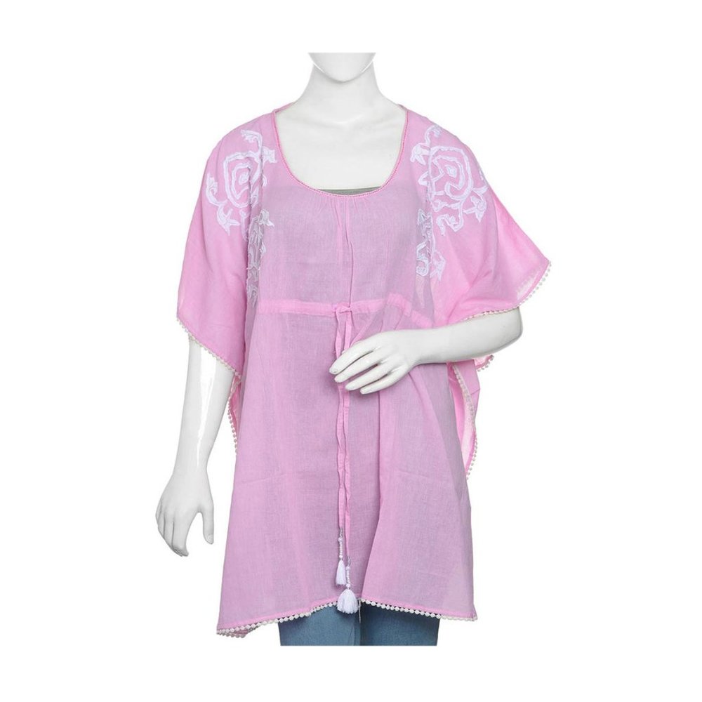 Pink Cotton Embroidered Kaftan